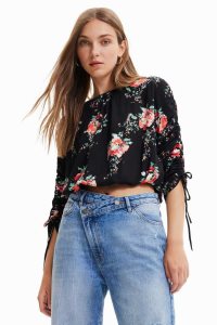 Desigual Adjustable-sleeve floral blouse Topy Damske | YZEU-75401