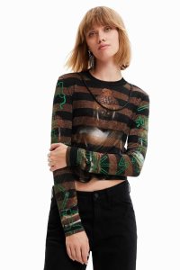 Desigual Buddha striped Tricko Damske | TDBA-59681