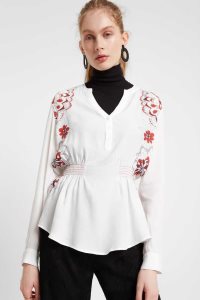 Desigual Fitted V-neck blouse Topy Damske | QGXE-32805
