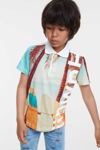 Desigual Hawaii polo shirt with post cards Tricko Chlapcenske | ADUT-62753