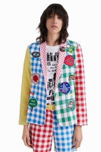Desigual Johnson Hartig check patchwork blazer Bundy Damske | VRQO-46905