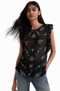 Desigual Johnson Hartig sheer blouse Topy Damske | DHWA-56932
