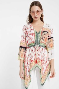 Desigual Kaftan blouse ethnic motifs Topy Damske | UKOB-94670