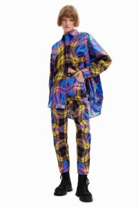Desigual Maria Escote oversize plaid Topy Damske | YVMX-84591