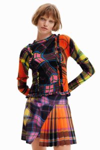 Desigual Maria Escote plaid ribbed pullover Svetre Damske | EGKT-59716