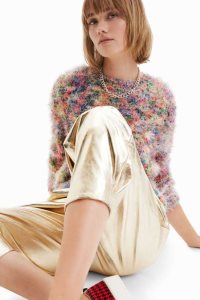 Desigual Metallic-effect slouchy trousers Leginy Damske | XTSY-41962