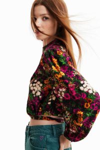 Desigual Multi-position cropped floral blouse Topy Damske | WPXH-15674