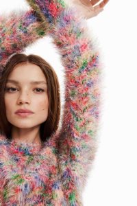 Desigual Multicoloured fur-effect jumper Svetre Damske | OLHQ-76082