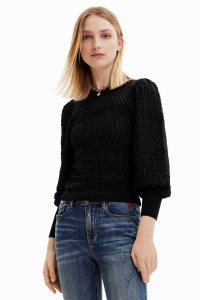 Desigual Openwork jumper with balloon sleeves Svetre Damske | AZJD-41869
