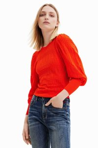Desigual Openwork pullover with balloon sleeves Svetre Damske | QAVN-68025