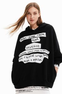 Desigual Oversize Manifesto text hoodie Mikiny Damske | APQY-19872