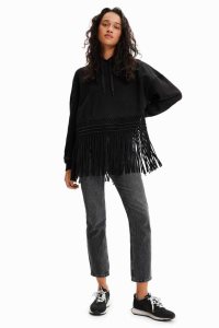 Desigual Oversize fringe hoodie Svetre Damske | JQET-87426