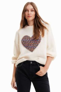 Desigual Oversize heart pullover Svetre Damske | PSTR-48321