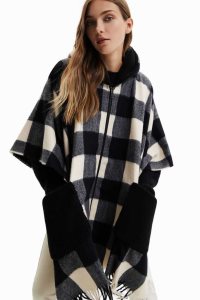 Desigual Plaid and fur poncho Bundy Damske | KQEP-05983