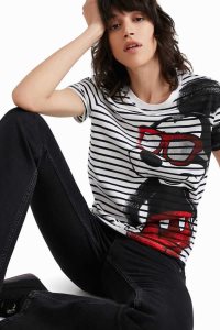 Desigual Pruhované Mickey Mouse T-shirt Pleteniny Damske | ANOV-57248