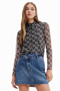 Desigual Retro print tulle Tricko Damske | BDIW-98470
