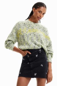 Desigual Robustný knit jumper with embroidery Svetre Damske | MPRF-04965