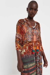 Desigual See-through Boho print blouse Topy Damske | IAJW-69235