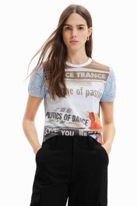 Desigual Textured newspaper Tricko Damske | YWPI-58796