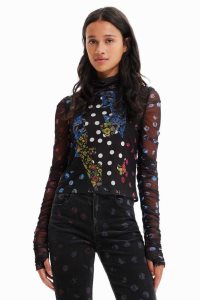 Desigual Tulle patchwork with polka dots and flowers Tricko Damske | HVNS-01748